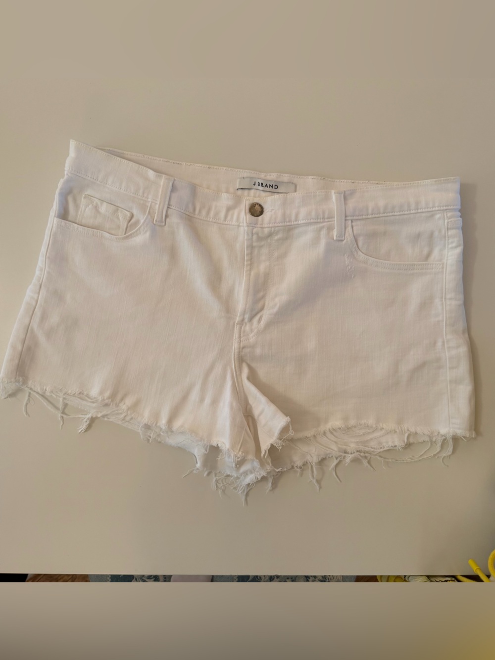 Frame Denim White Frayed Hem Jean Shorts